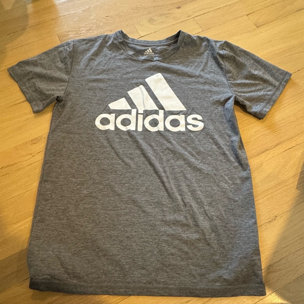 adidas Heather Gray Logo Tee with White Print